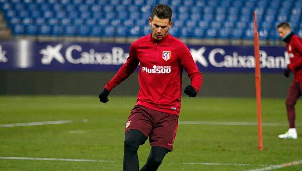 Lucas Hernández durante un entrenamiento con el Atlético de Madrid