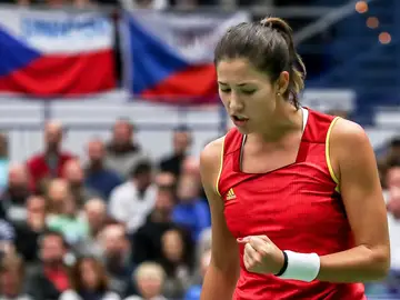 Garbiñe Muguruza celebra un punto durante el partido Garbiñe Muguruza celebra un punto durante el partido