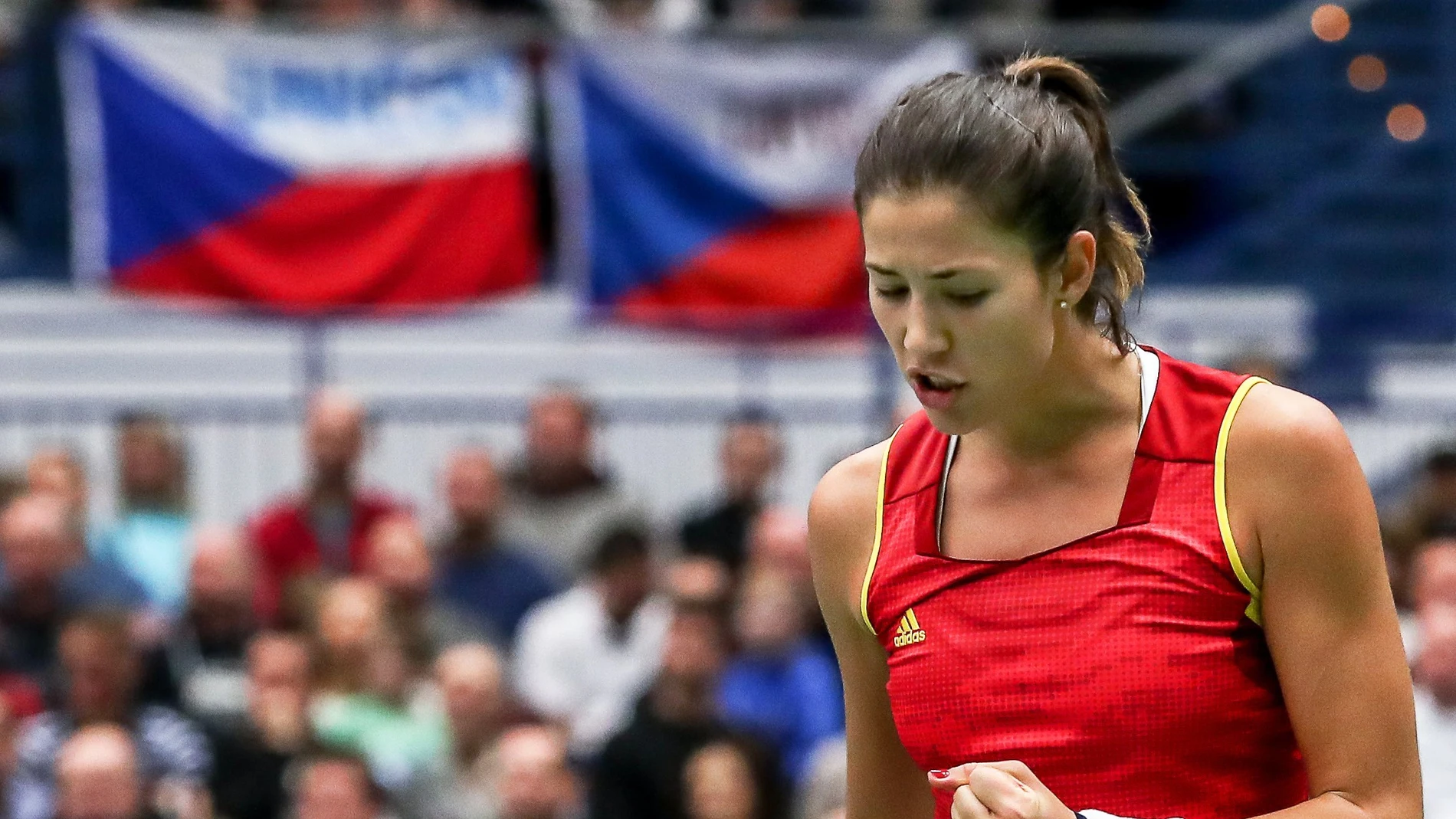 Garbiñe Muguruza celebra un punto durante el partido Garbiñe Muguruza celebra un punto durante el partido