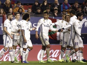 Los jugadores del Real Madrid, en El Sadar