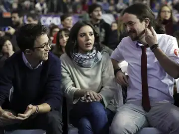 Iñigo Errejón, Irene Montero y Pablo Iglesias, en una imagen de archivo. Iñigo Errejón, Irene Montero y Pablo Iglesias, en una imagen de archivo.