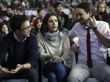 Iñigo Errejón, Irene Montero y Pablo Iglesias, en una imagen de archivo. Iñigo Errejón, Irene Montero y Pablo Iglesias, en una imagen de archivo.