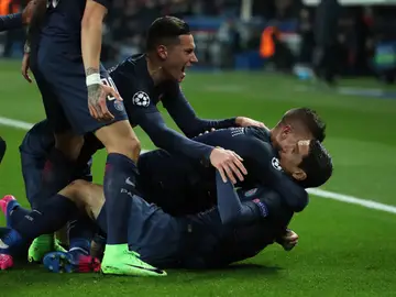 Los jugadores del PSG celebrando el gol de Di María Los jugadores del PSG celebrando el gol de Di María