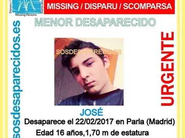 José, menor de edad desaparecido en Parla José, menor de edad desaparecido en Parla