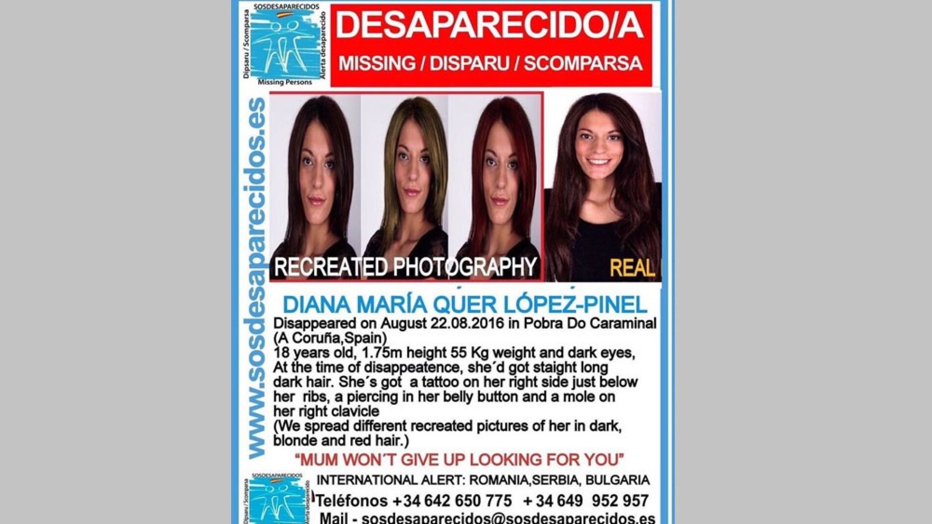 Cartel de Diana Quer con diferentes colores de pelo