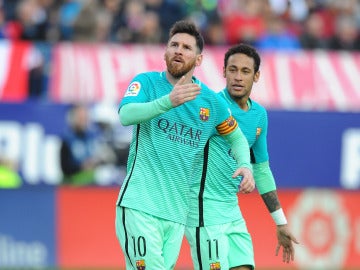 Leo Messi celebra su gol contra el Atlético de Madrid