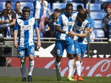 Los jugadores del Espanyol celebran el gol de Caicedo ante Osasuna