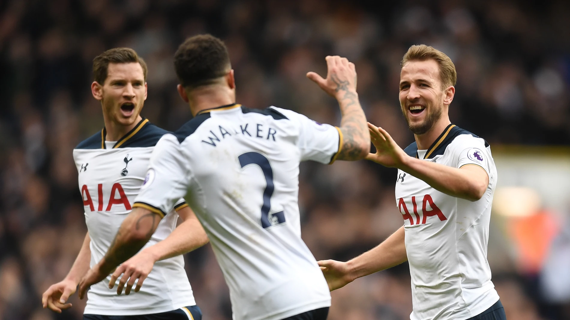 Harry Kane, celebra un gol junto a sus compañeros Harry Kane, celebra un gol junto a sus compañeros