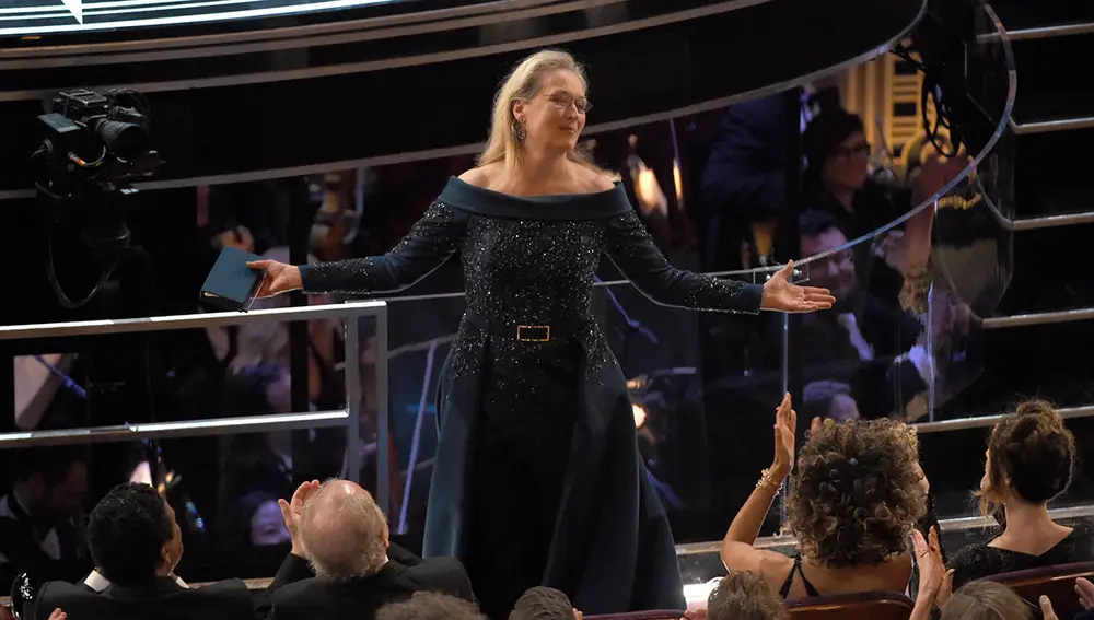 Meryl Streep recibiendo la ovación del público