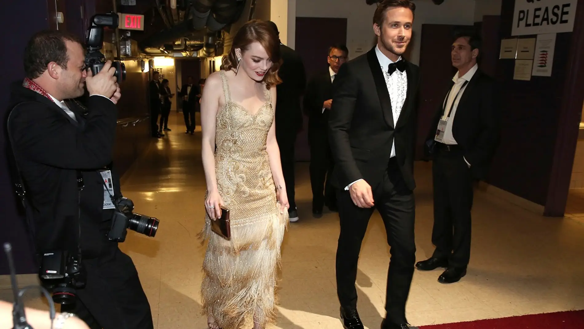 Emma Stone y Ryan Gosling tras bambalinas en los Oscar 2017