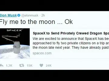 Frame 2.098961 de: SpaceX anuncia que hará el primer viaje espacial con dos turistas a finales de 2018 Frame 2.098961 de: SpaceX anuncia que hará el primer viaje espacial con dos turistas a finales de 2018