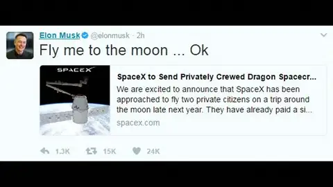 Frame 2.098961 de: SpaceX anuncia que hará el primer viaje espacial con dos turistas a finales de 2018 Frame 2.098961 de: SpaceX anuncia que hará el primer viaje espacial con dos turistas a finales de 2018