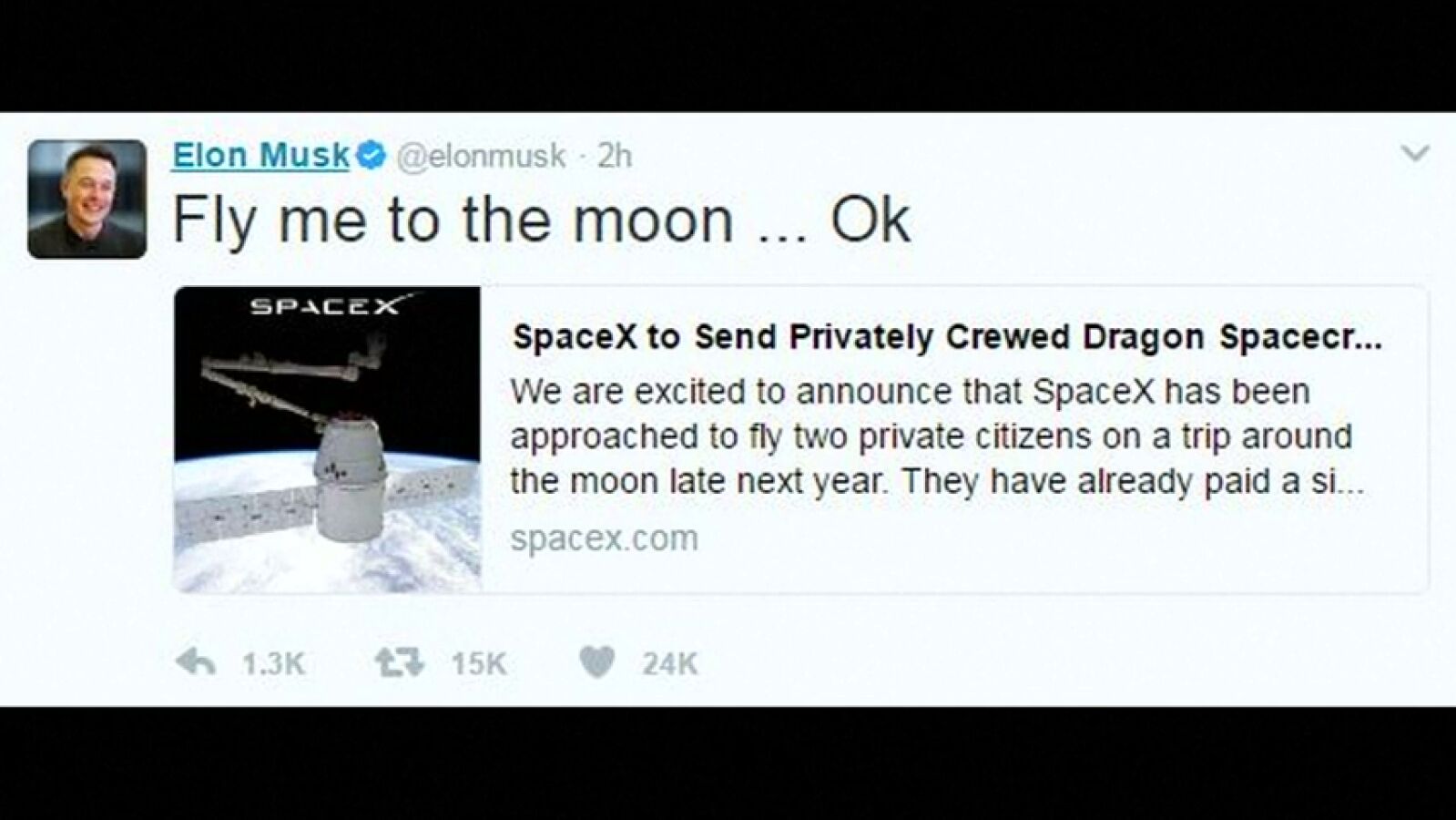 SpaceX anuncia que hará el primer viaje espacial con dos turistas a finales de 2018