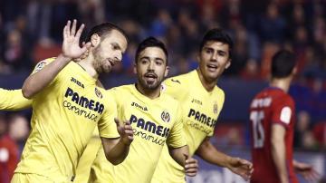 El Villarreal celebra uno de sus goles ante el Osasuna