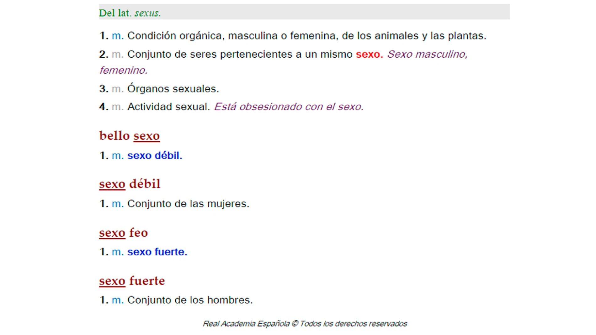 Definiciones y usos de la palabra "sexo" en la RAE Definiciones y usos de la palabra "sexo" en la RAE