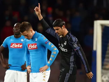 Morata celebra su gol al Nápoles Morata celebra su gol al Nápoles