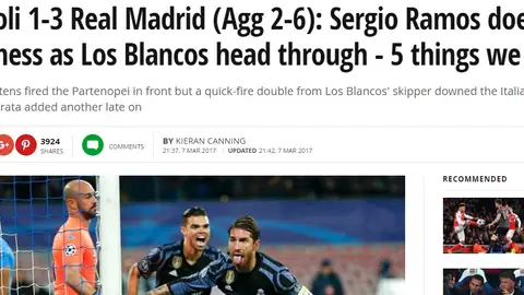 Portada del 'Mirror' tras la victoria del Madrid en Nápoles Portada del 'Mirror' tras la victoria del Madrid en Nápoles