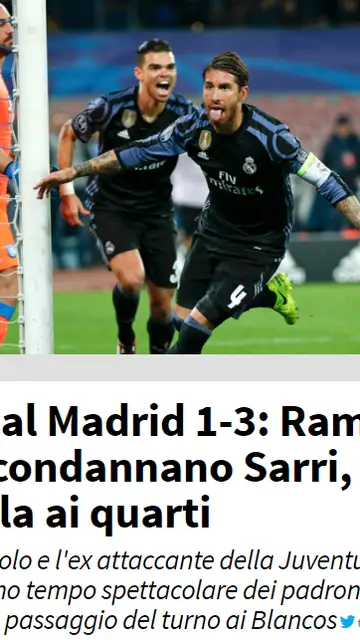 Portada de Tuttosport tras la victoria del Real Madrid en Nápoles Portada de Tuttosport tras la victoria del Real Madrid en Nápoles