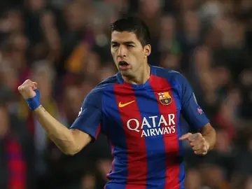 Luis Suárez celebra su gol al PSG Luis Suárez celebra su gol al PSG
