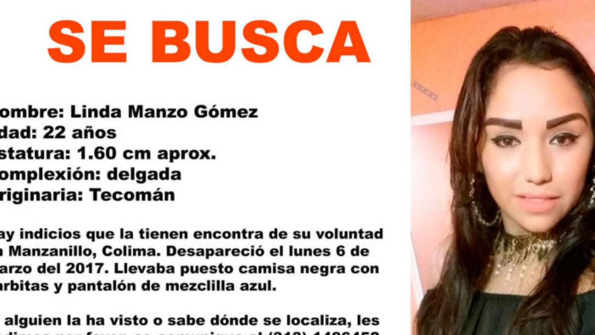 Linda Manzo G&oacute;mez, joven desaparecida en M&eacute;xico