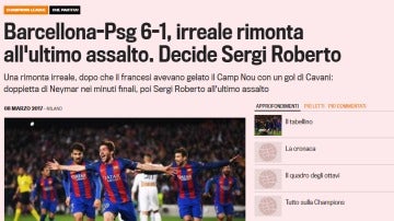 La portada de la Gazzetta dello Sport con la remontada del Barcelona