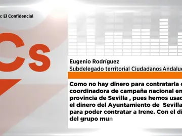 Frame 23.557333 de: Un dirigente de Ciudadanos en Andalucía relata cómo contratar a una asesora con fondos del grupo municipal Frame 23.557333 de: Un dirigente de Ciudadanos en Andalucía relata cómo contratar a una asesora con fondos del grupo municipal