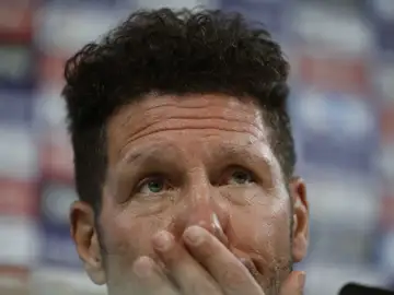 Simeone, durante la rueda de prensa Simeone, durante la rueda de prensa