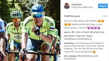 El insulto de Tinkov a Alberto Contador en Instagram