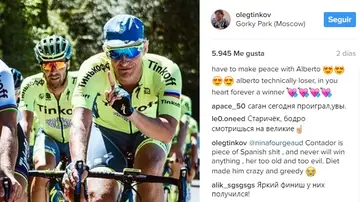 El insulto de Tinkov a Alberto Contador en Instagram El insulto de Tinkov a Alberto Contador en Instagram