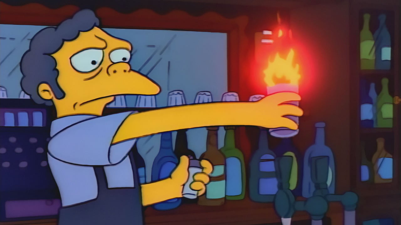 Moe preparando su famoso Flameado