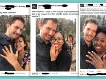 Zach anuncia su compromiso en Facebook tres veces con tres chicas diferentes
