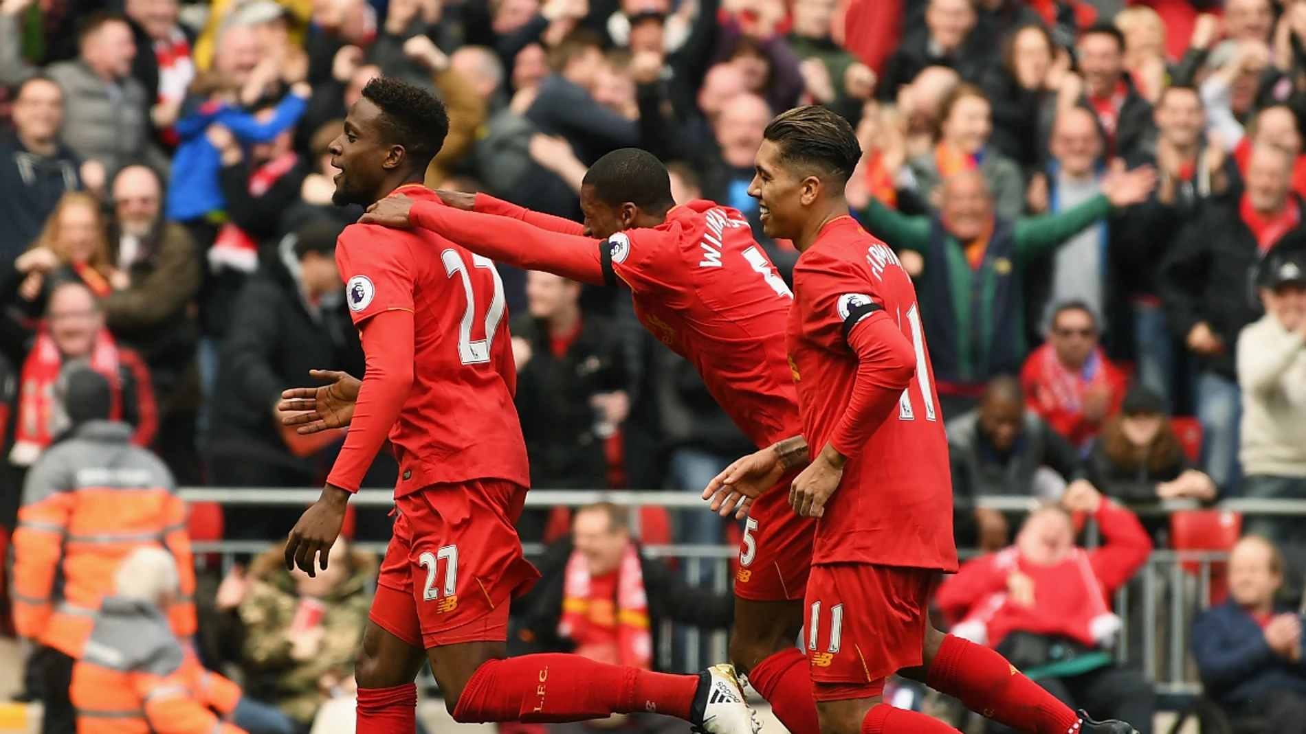 Origi celebra un gol con el Liverpool Origi celebra un gol con el Liverpool
