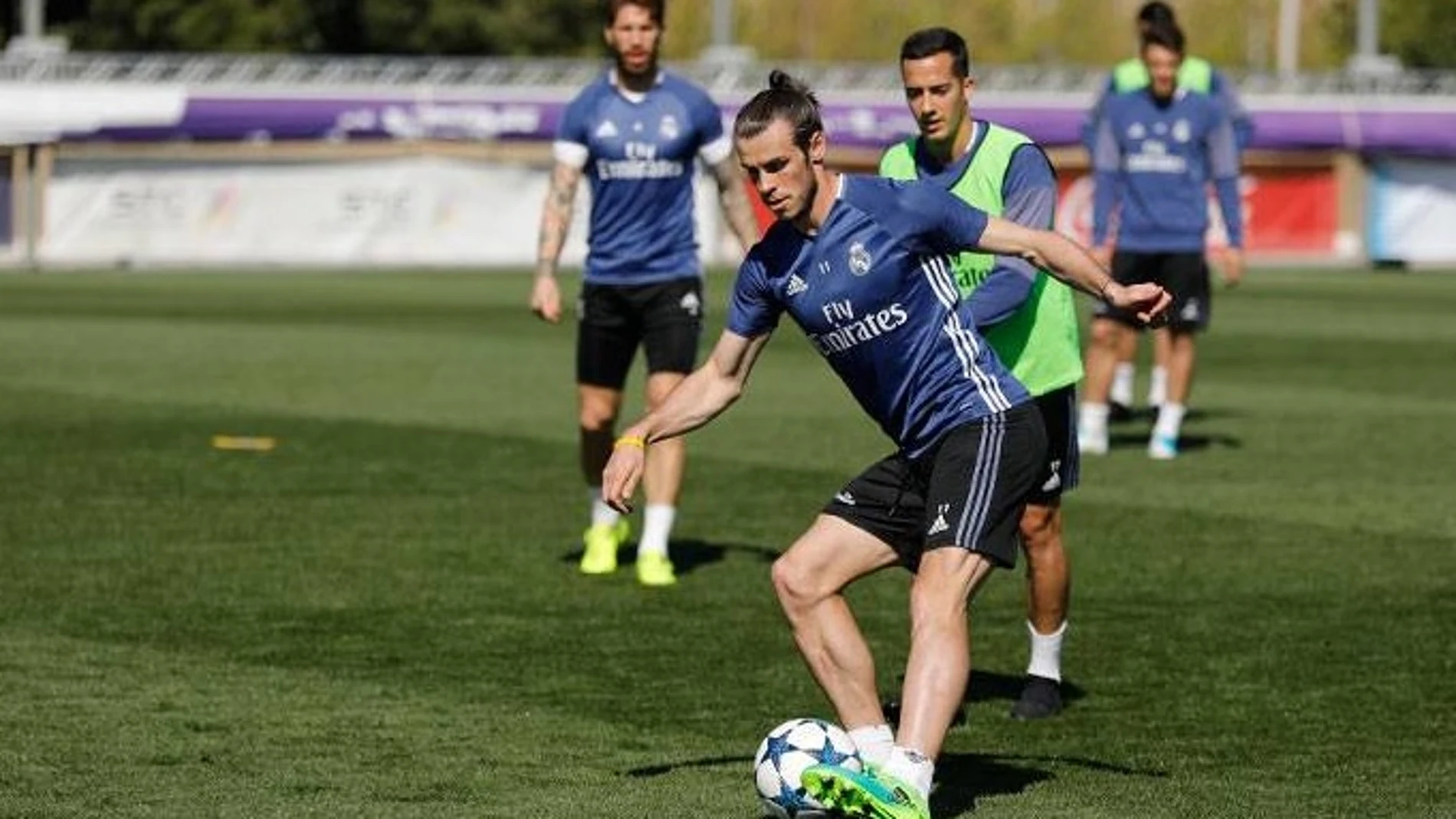 Gareth Bale, en el entrenamiento en Valdebebas