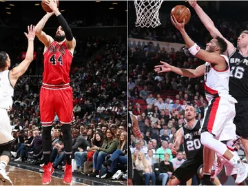 Nikola Mirotic y Pau Gasol, en acción en la NBA Nikola Mirotic y Pau Gasol, en acción en la NBA