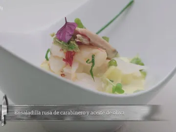 Ensaladilla rusa de carabineros y AOVE Ensaladilla rusa de carabineros y AOVE