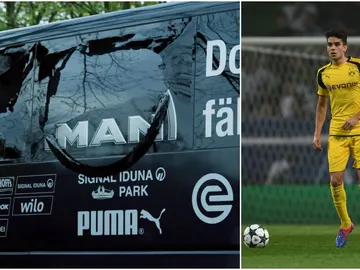 La luna rota del autobús del Borussia Dortmund La luna rota del autobús del Borussia Dortmund