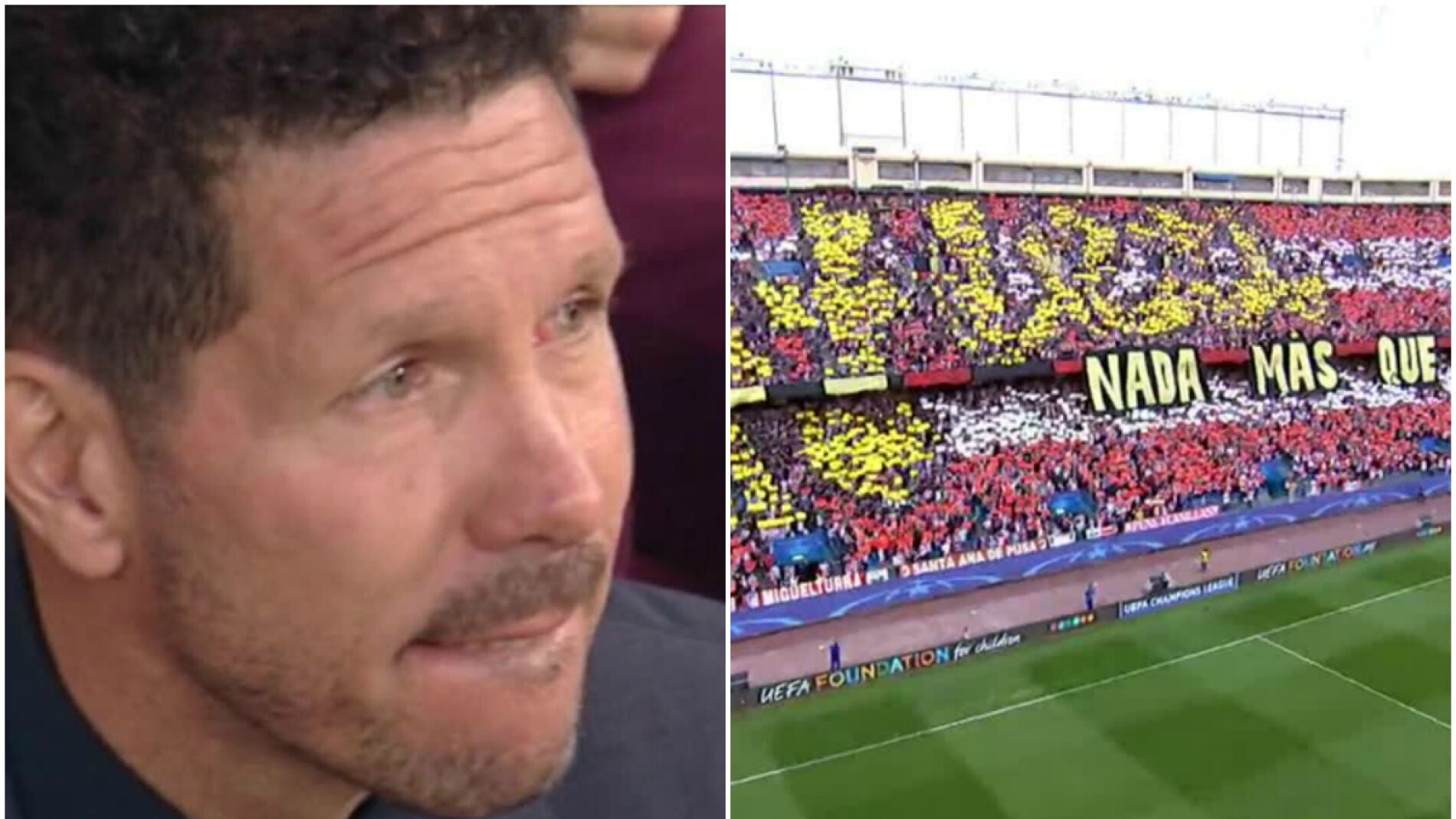 Simeone, emocionado con el tifo de la afici&oacute;n del Atl&eacute;tico de Madrid