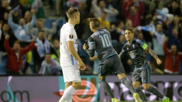 Iago Aspas celebra el segundo gol del Celta ante el Genk