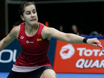 Carolina Marín, en acción en la semifinal en Singapur Carolina Marín, en acción en la semifinal en Singapur