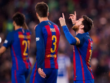 Leo Messi celebra un gol ante la Real Sociedad