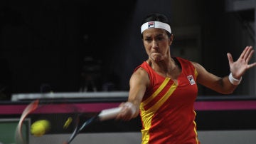 Silvia Soler, durante su partido contra Mladenovic