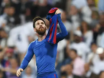 Leo Messi celebra su gol 500 con la camiseta del Barcelona Leo Messi celebra su gol 500 con la camiseta del Barcelona