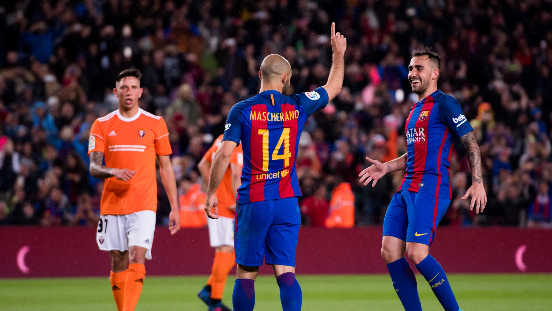 Mascherano celebrando su primer gol con el Barça Mascherano celebrando su primer gol con el Barça