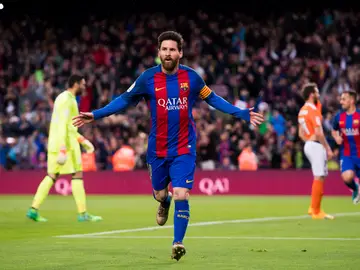 Leo Messi celebra el 1-0 ante Osasuna Leo Messi celebra el 1-0 ante Osasuna