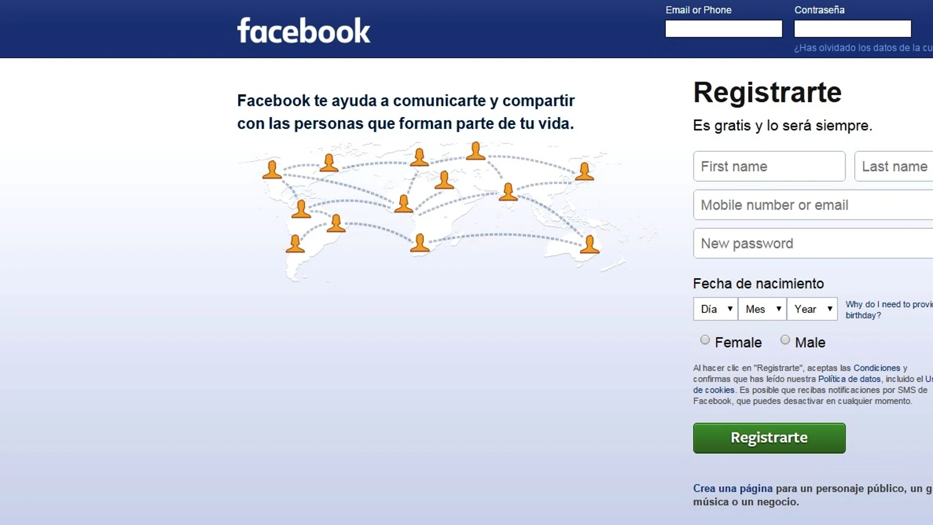 Página de inicio de Facebook Página de inicio de Facebook