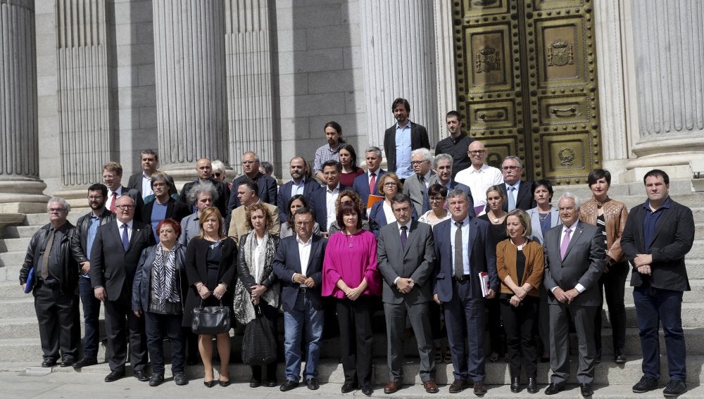 Los diputados en la Puerta de los Leones del Congreso 