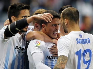 El Málaga celebra un gol