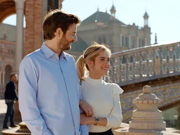 Carmen y Horacio pasean por la Plaza de españa en Sevilla Carmen y Horacio pasean por la Plaza de españa en Sevilla