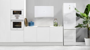 Cocina con electrodom&eacute;sticos en cristal blanco