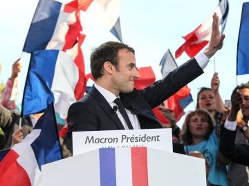 Emmanuel Macron durante un acto electoral